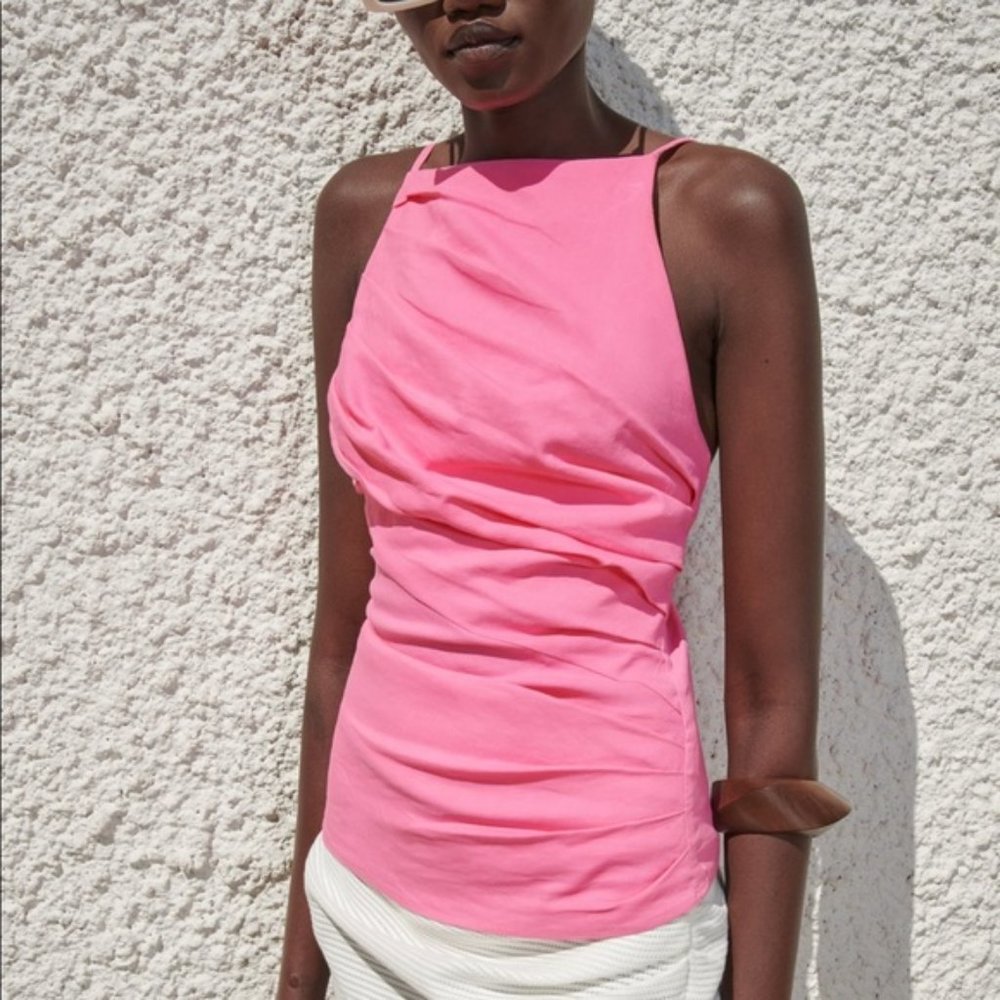 ZARA linen blend halter top pink